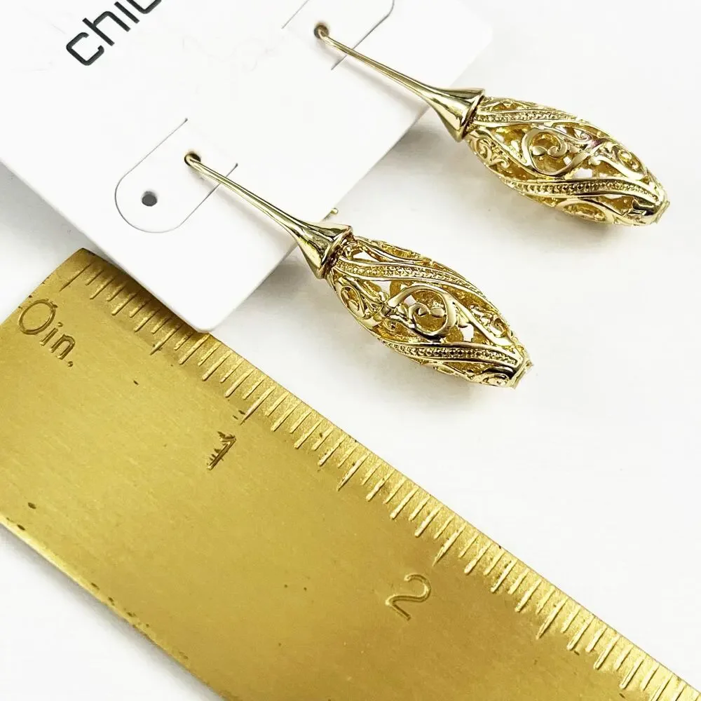 NEW Chico's Gold Tone Open Work Drop Earrings